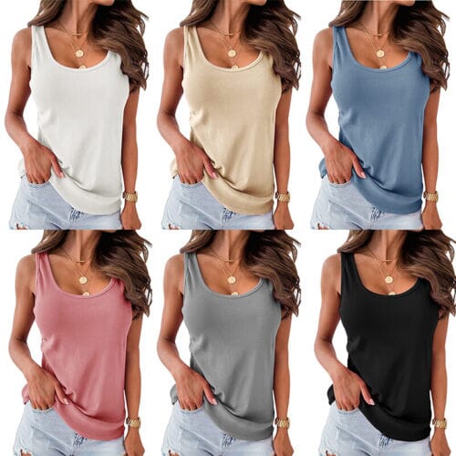 Women's Tank Top Plain Sleeveless Casual Basic U Neck Regular Cotton With Credit Card