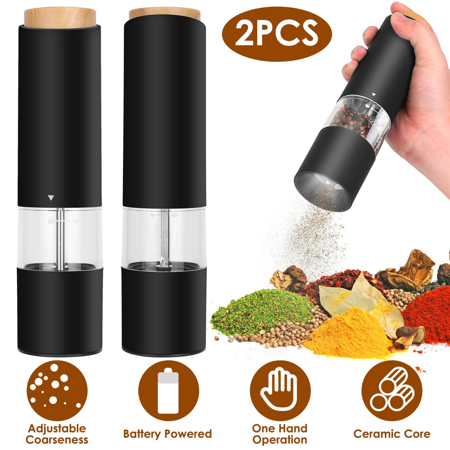 2-Pieces: Electric Salt and Pepper Grinder Battery Powered with Adjustable Coarseness Fast Delivery Cheap Online