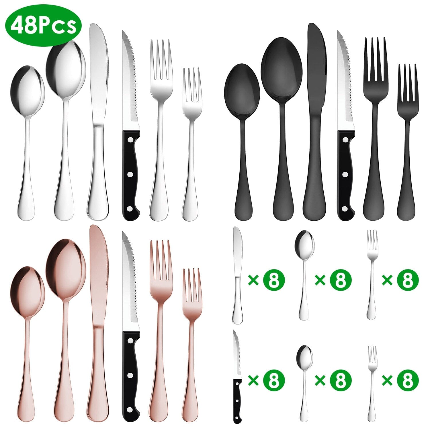 48-Piece: Stainless Steel Silverware Cutlery Set Fast Delivery For Sale