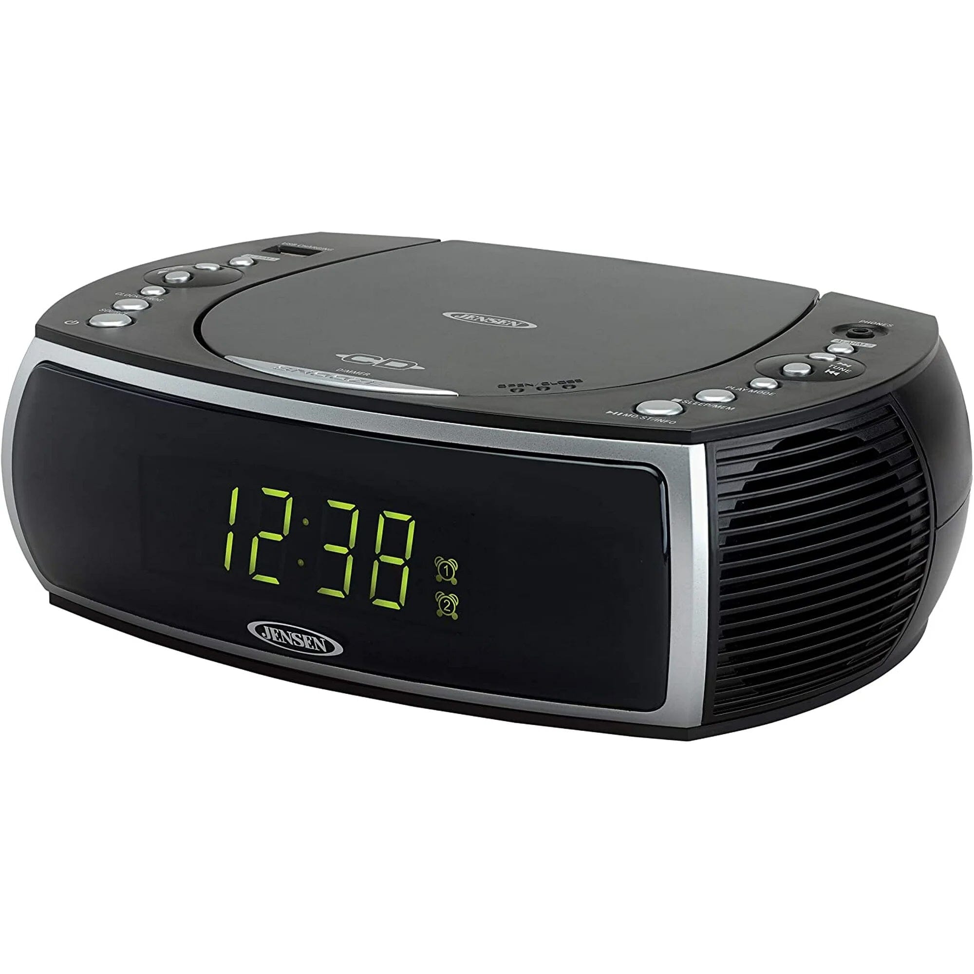 Jensen JCR-322 Modern Home CD Tabletop Stereo Clock Digital AM/FM Radio CD Player Dual Alarm Clock - Black Brand New Unisex