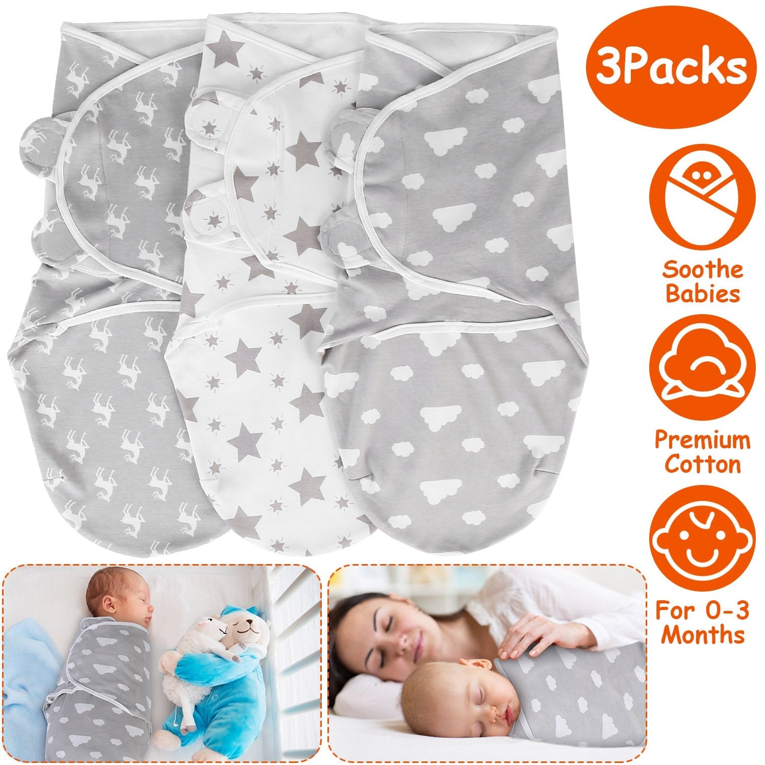 3-Pack: Baby New Born Swaddle Wrap Cheap Sale 100% Original