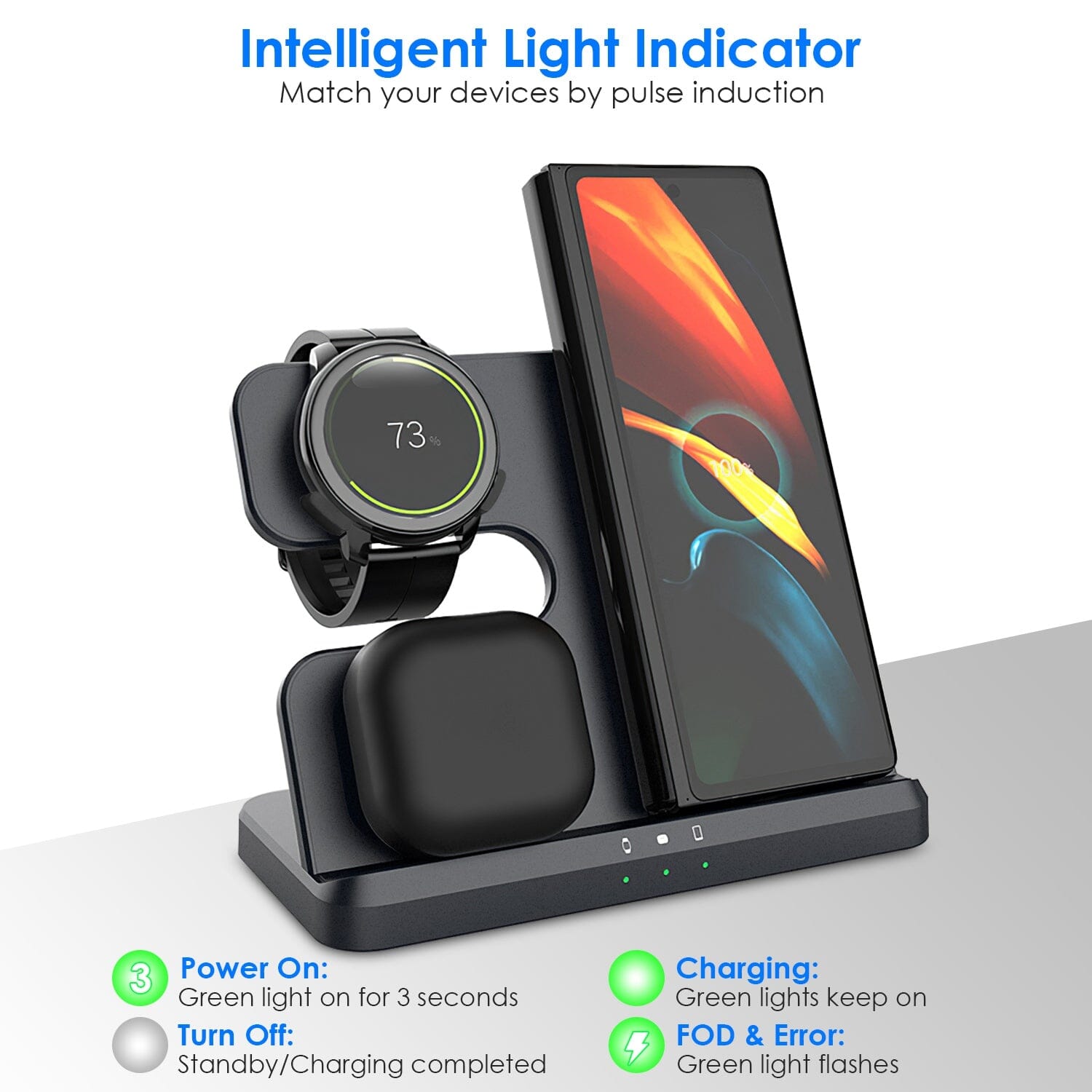 3-in-1 Fast Wireless Charger for Qi-enable Phones, Earphones and Watches Free Shipping Low Cost