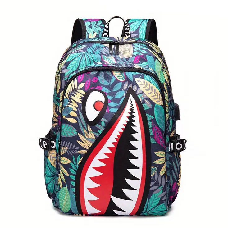 Shark Patterned Nylon Student Backpack Explore Online