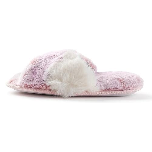 Roxoni Women's Cross Band Soft Furry Slipper 2 Tone Color Cozy Warm Comfy Slip On Outlet Factory Outlet