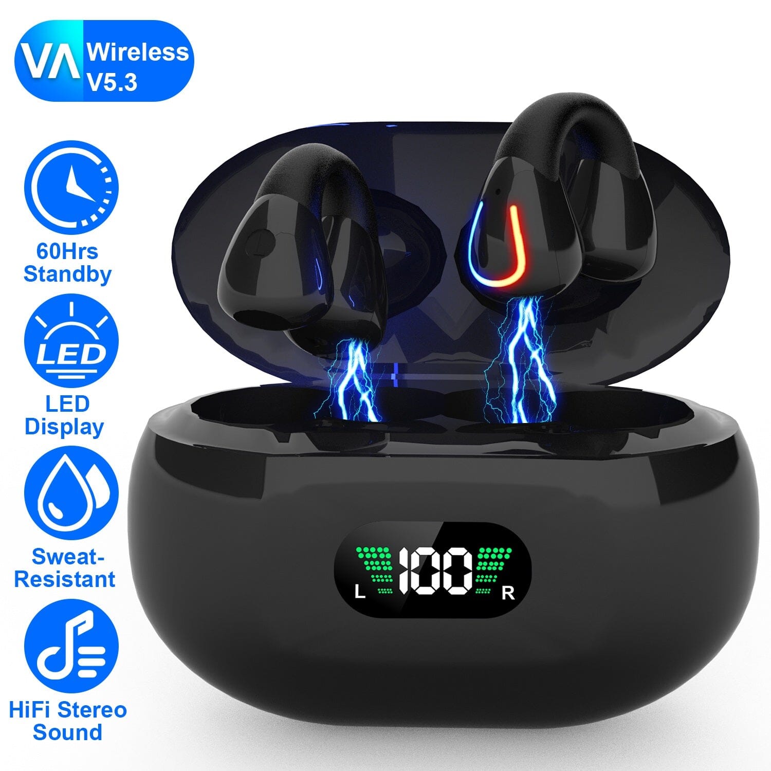 Wireless v5.3 Earbuds Clip-on Open TWS Earphones with Built-in Mic LED Charging Display Case Official Site Sale Online