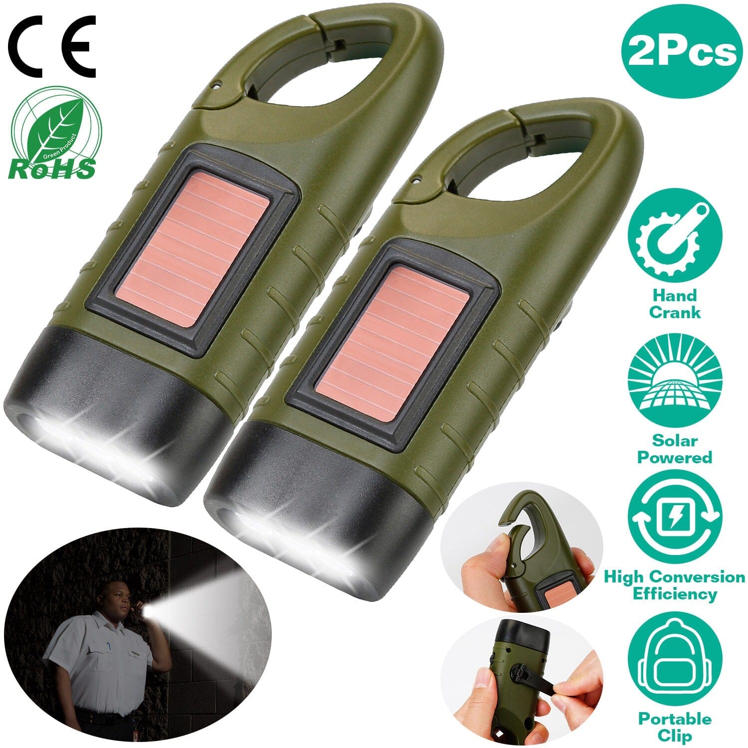 2-Pack: Hand Crank Solar Powered Flashlight Buy Cheap Best Place