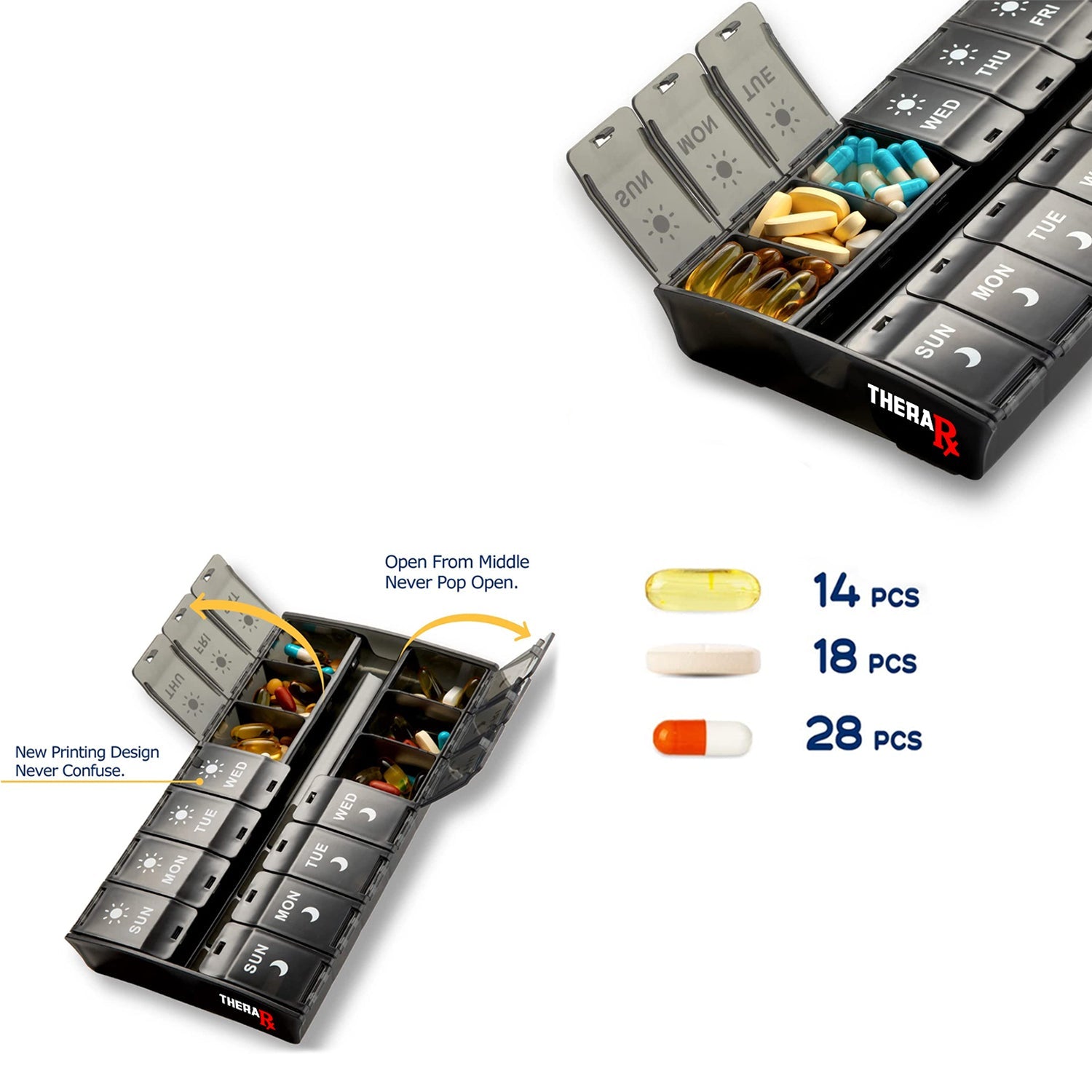 7-Day Push Button Pill, Medicine, Vitamin Organizer with AM/PM Large Compartments Outlet Great Deals