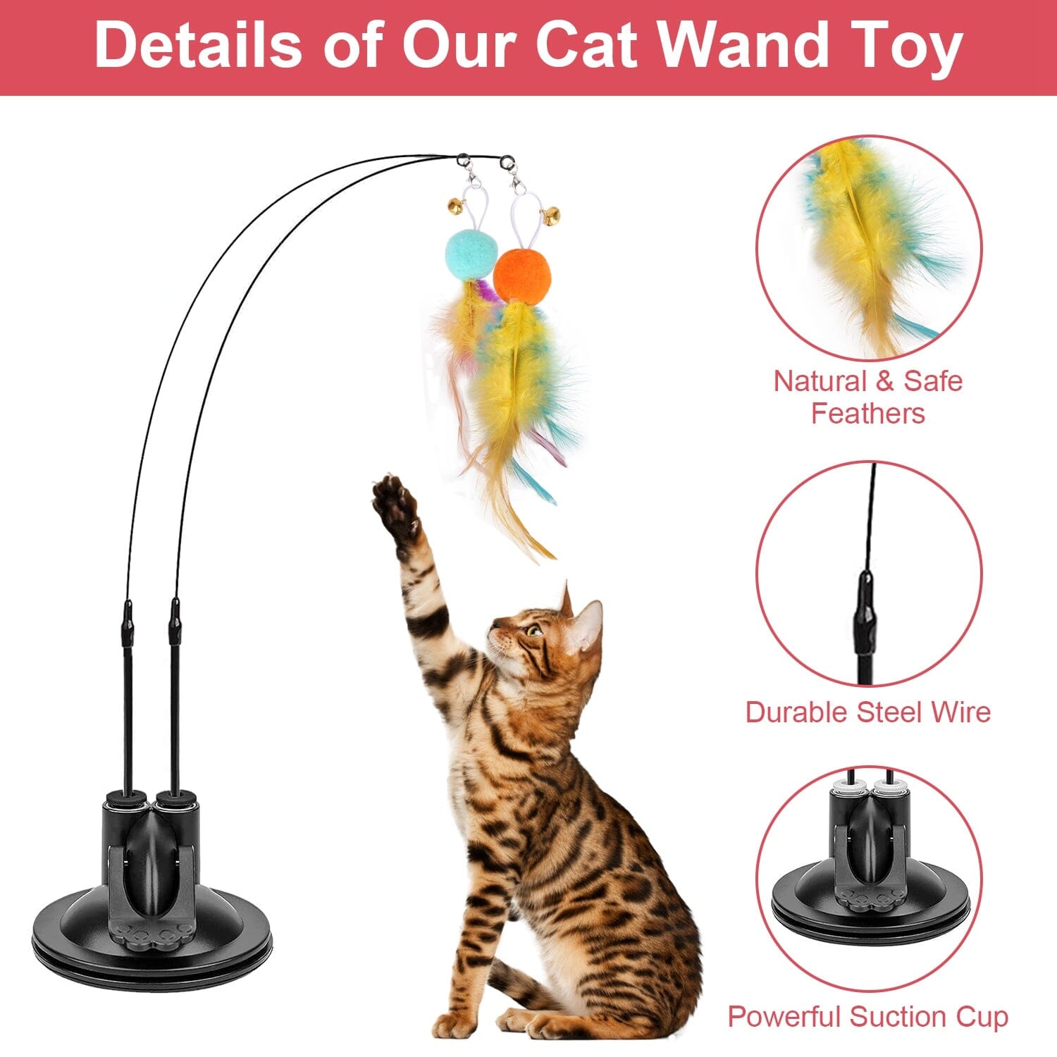 2 Cat Wand Toys with Suction Cup Double Head Interactive Cat Feather Toy Ebay