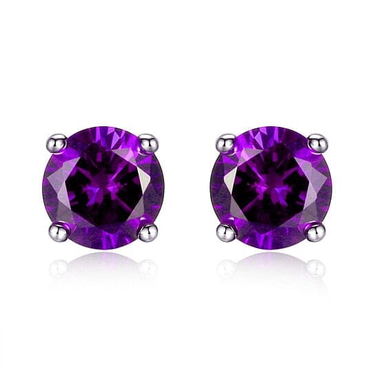 Lab Created Amethyst 6mm Round Cut 925 Sterling Silver Stud Earrings Clearance 2025