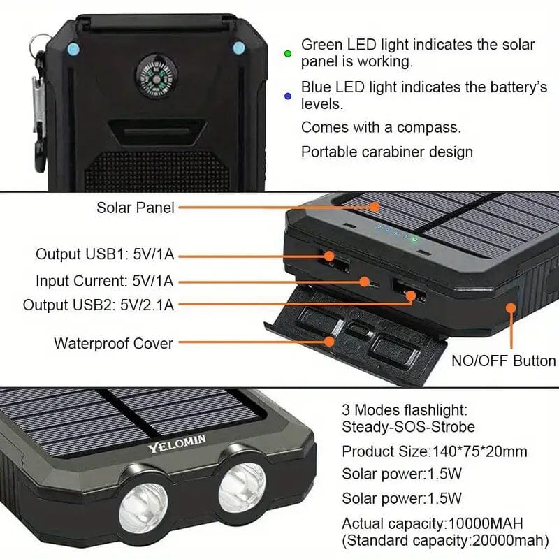 USB Portable Charger 10000mAh Solar Power Bank for Cell Phone and Laptops Clearance Wholesale Pice