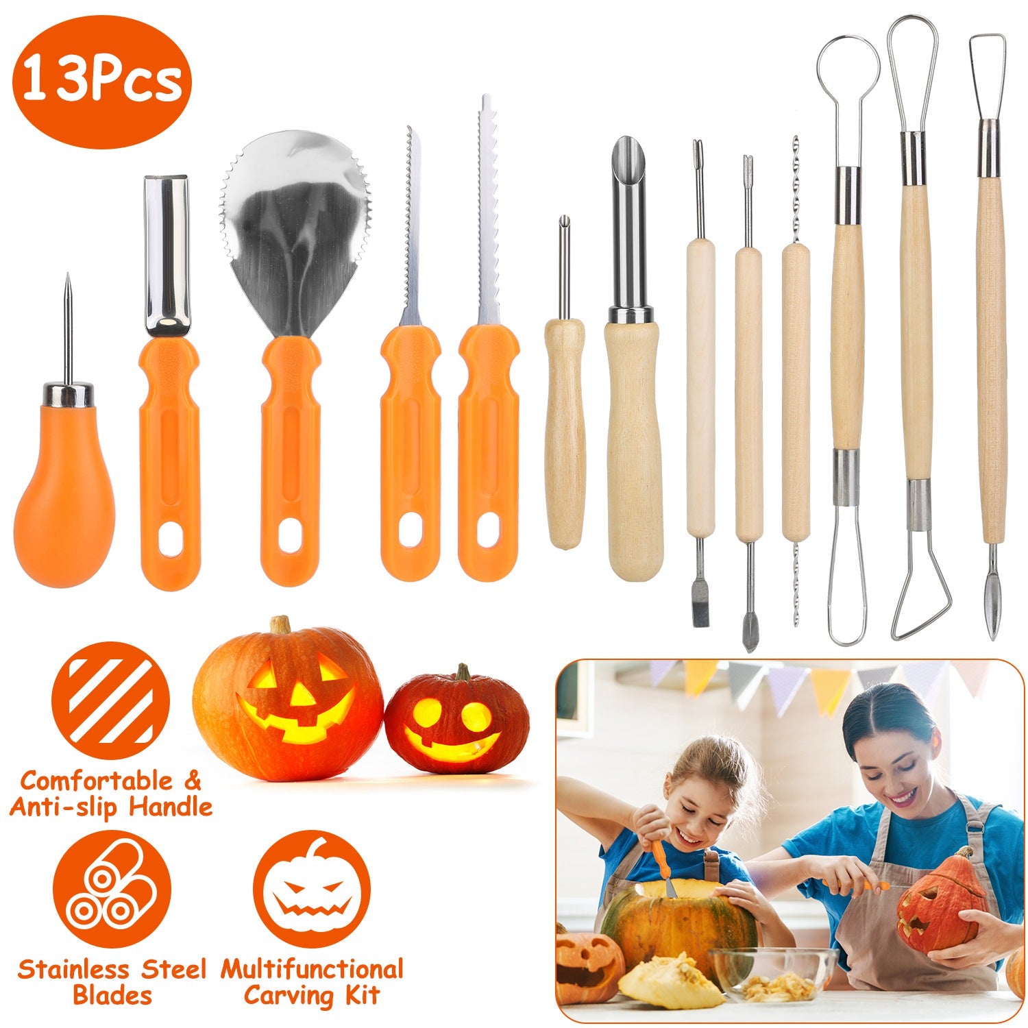 13-Pieces: Halloween Pumpkin Stainless Steel Carving Kit 2025 New Cheap Pice