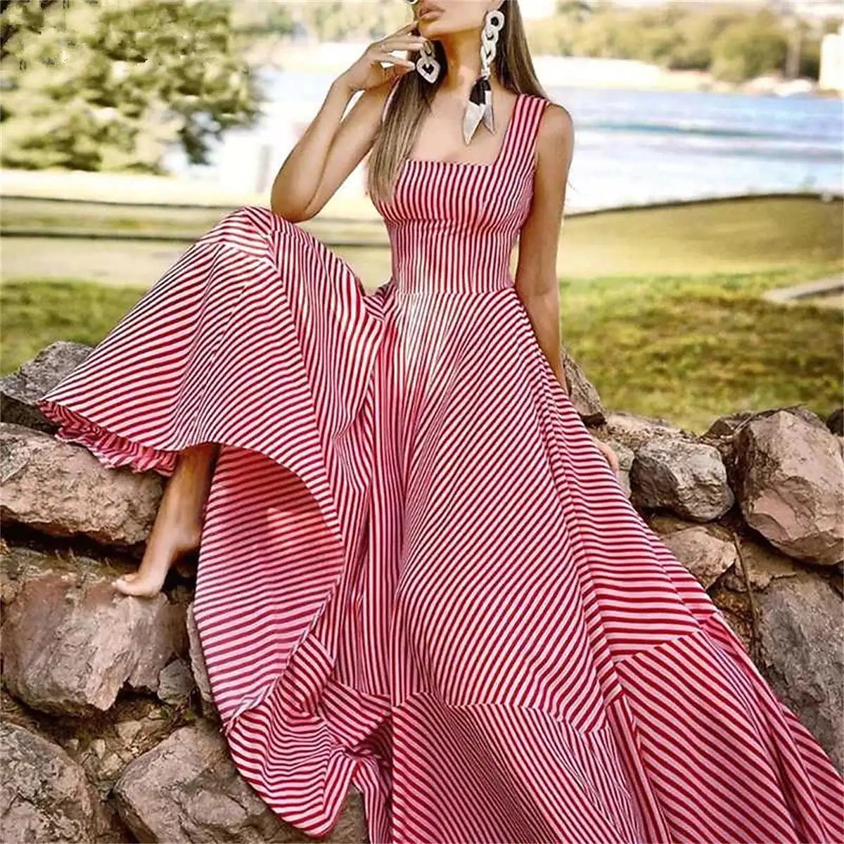 Women's Long A Line Striped Maxi Dress Many Kinds Of Cheap Pice