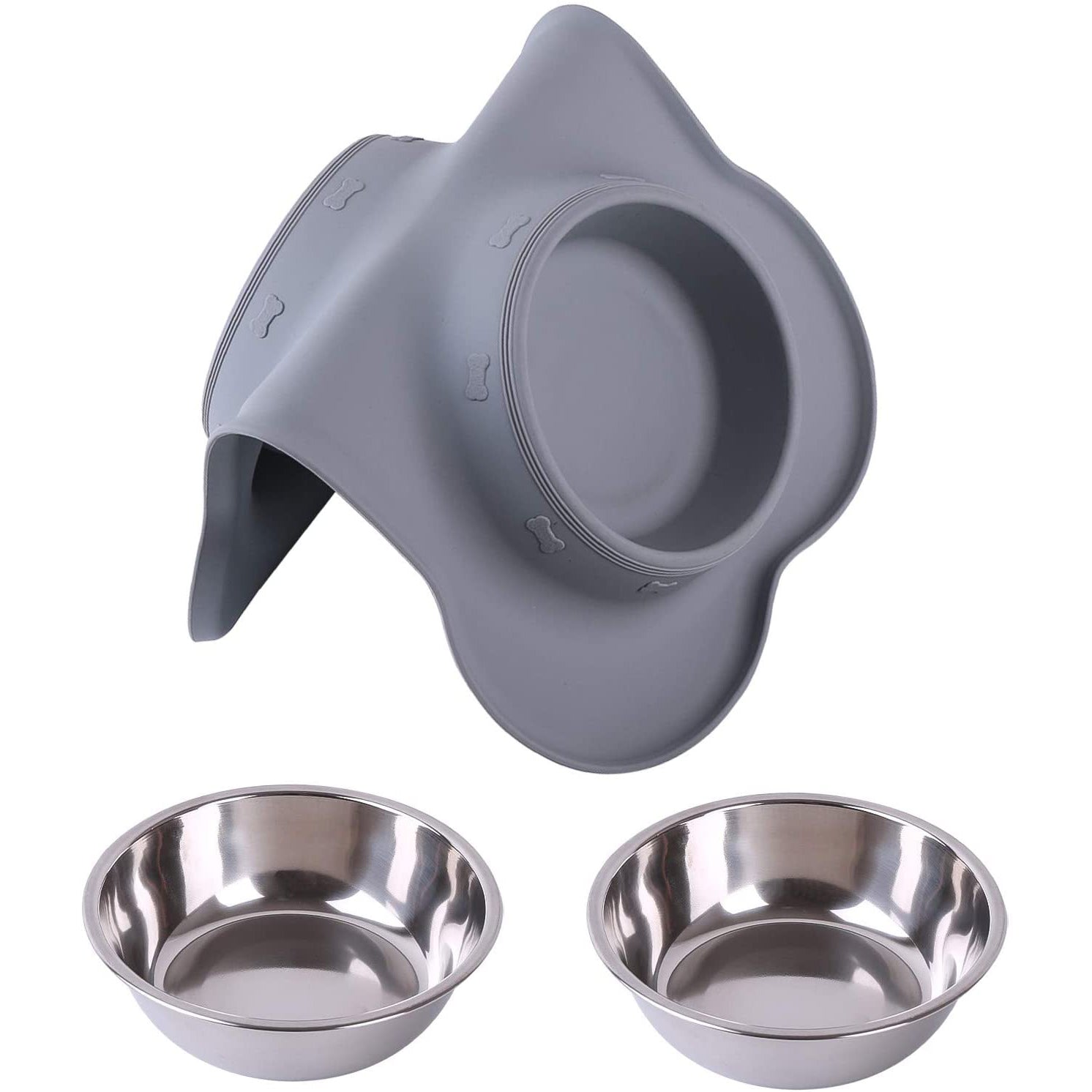 Hubulk 2 Stainless Steel Dog Bowl with No Spill Non-Skid Silicone Mat Visit For Sale