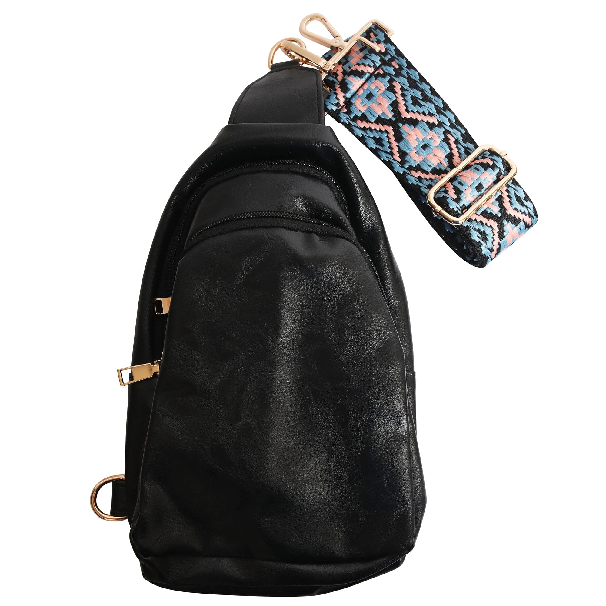 Shoulder Crossbody Sling Faux Leather Bag with Printed Strap Buy Cheap Order