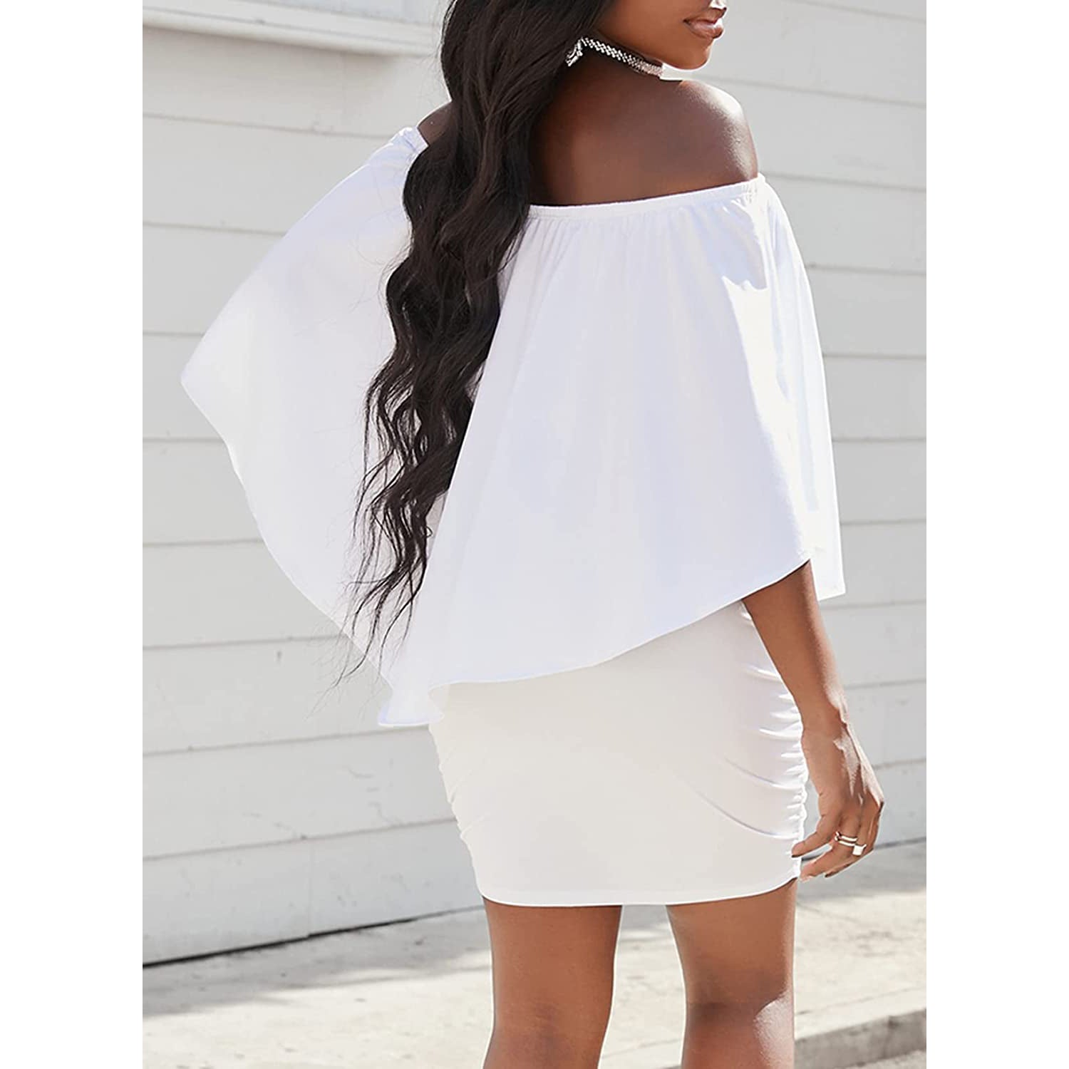 Women Off Shoulder Ruffles Bodycon Mini Dress Discount Newest