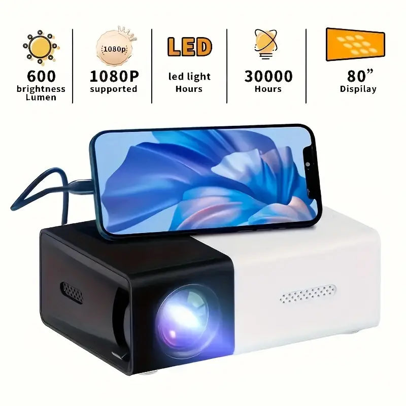 Mini Portable High-Definition Movie Projector Bright 3000+ Lumen HD LED Light Source With USB Sale Official