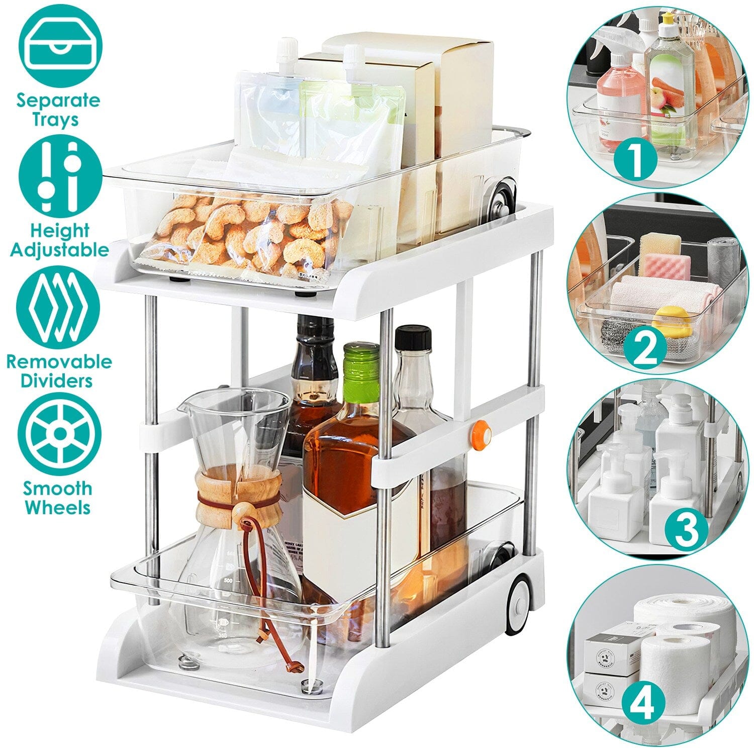 2-Tier Height Adjustable Under Sink Organizer with Flexible Wheels 2 Clear Trays Best Store To Get Sale Online