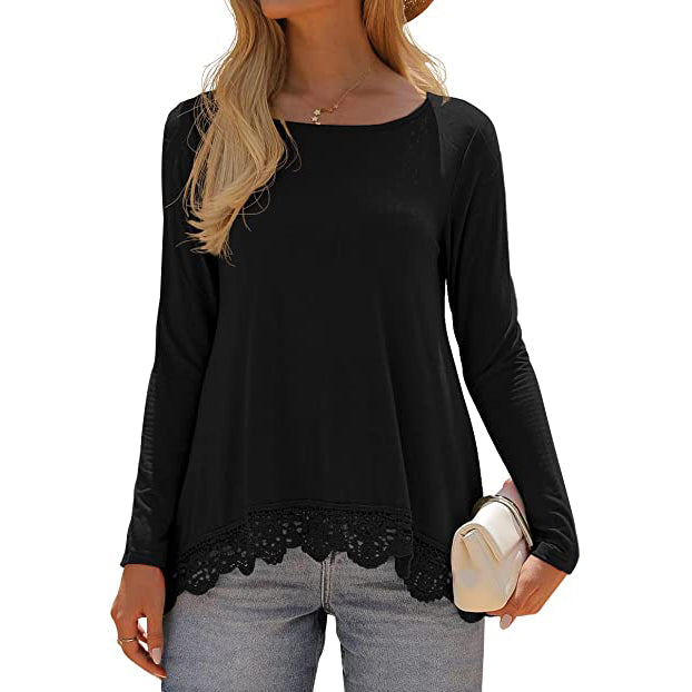 Women's Long Sleeve Lace Trim Blouse Visa Payment Cheap Pice