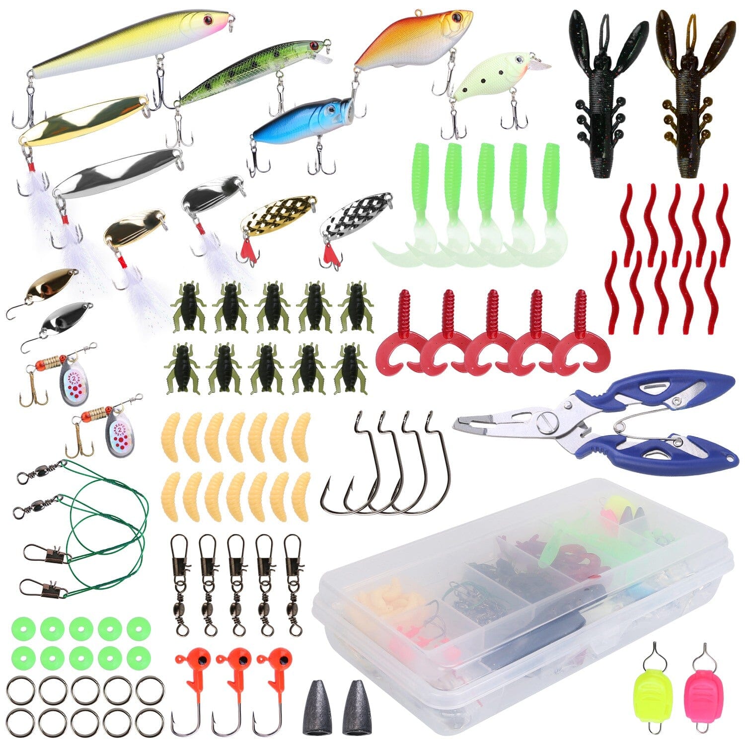 101-Pieces: Fishing Lure Kit Soft Plastic Fishing Baits Set with Soft Worms Crankbaits Box Cheap Online Online