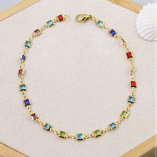 18K Gold Plated Light Multi Color Crystal Square Ankle Bracelet Free Shipping Buy