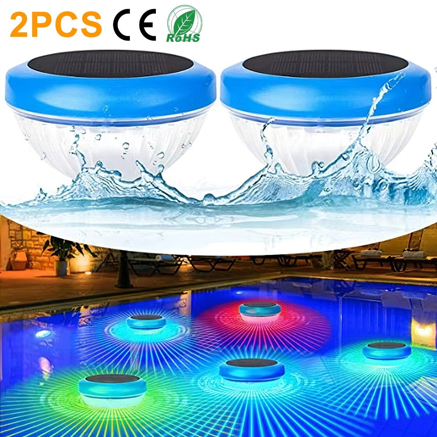 2-Piece: Solar Powered LED Pool Light Gradient Multicolor Changing Extremely For Sale