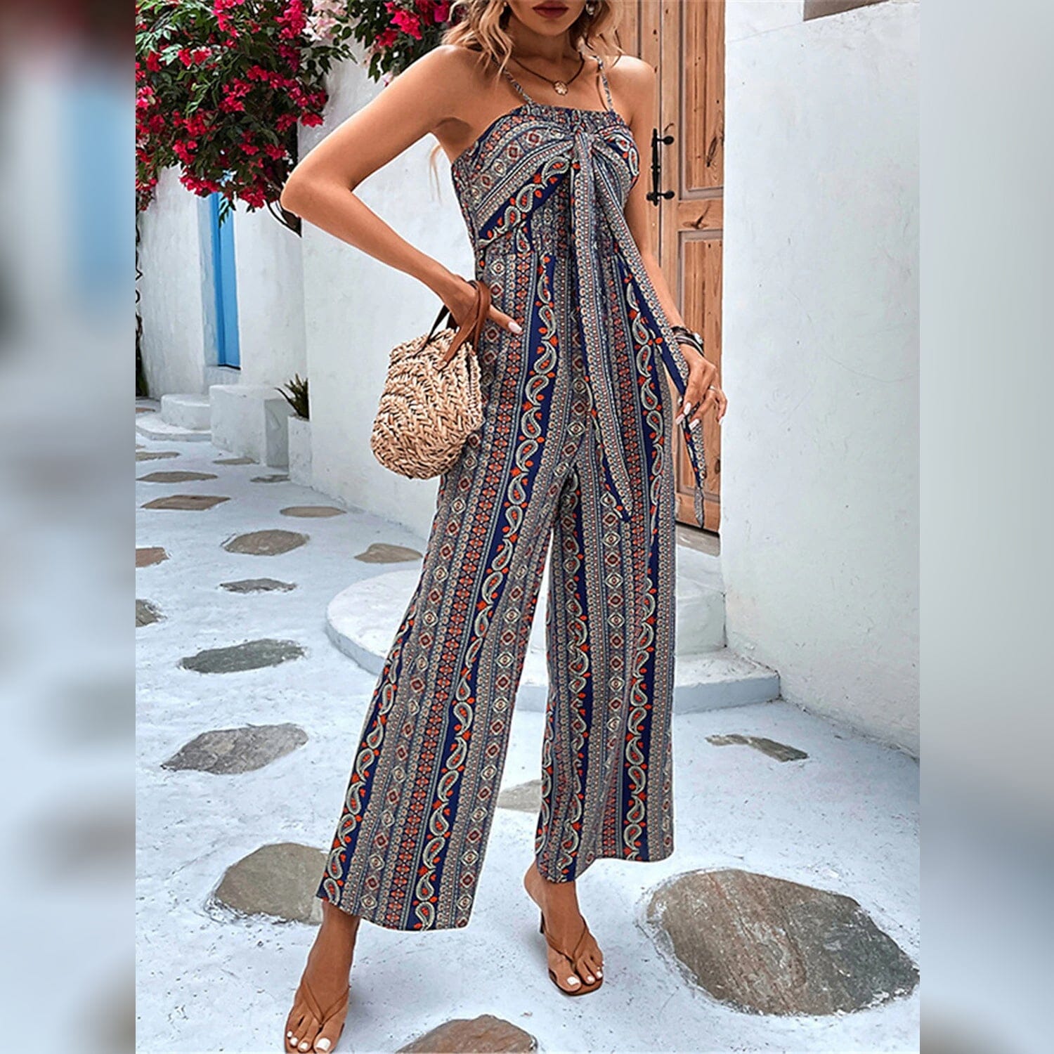 Women's Jumpsuit Pocket Print Geometric Square Low Cost For Sale