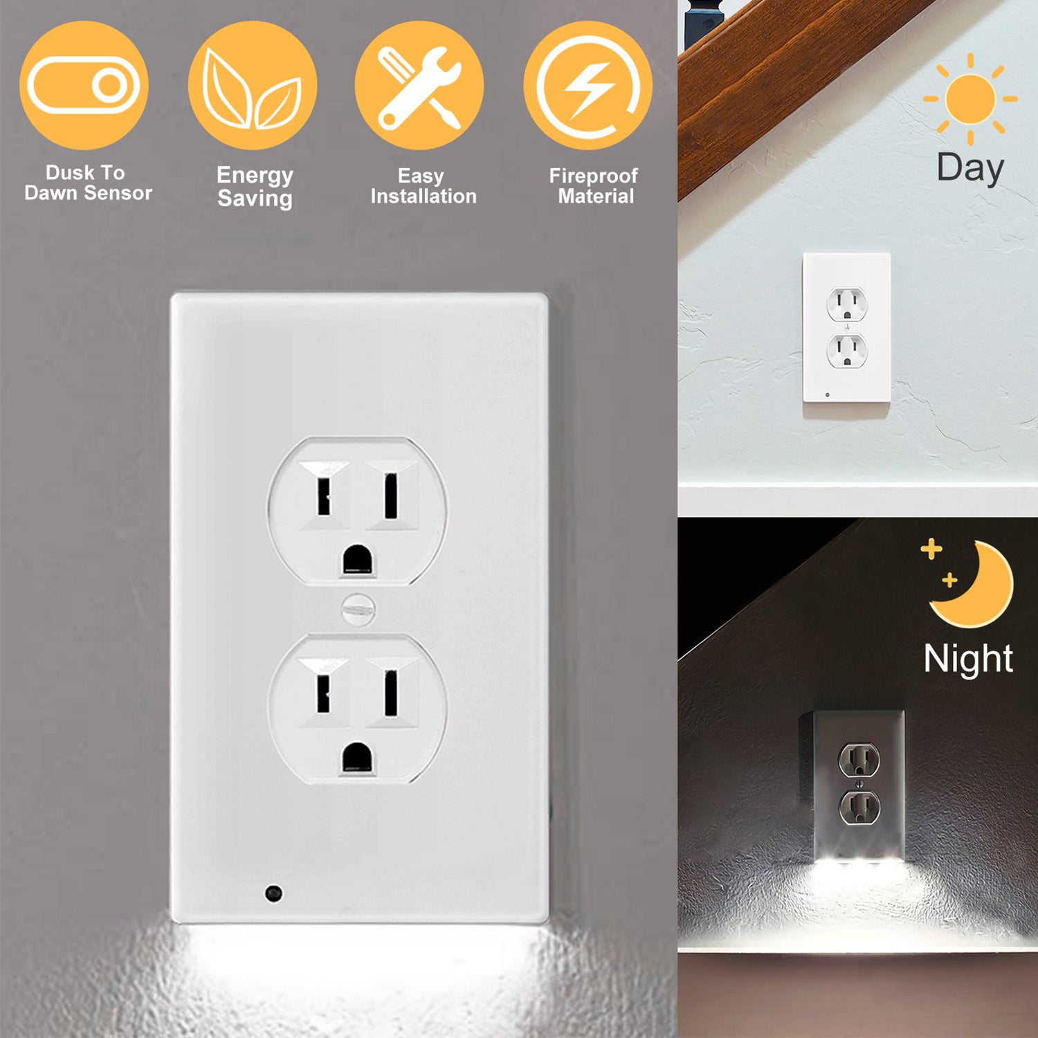 US Wall Outlet Cover Wall Plate with 3-LED Dusk To Down Sensor Night Lights For Sale Online