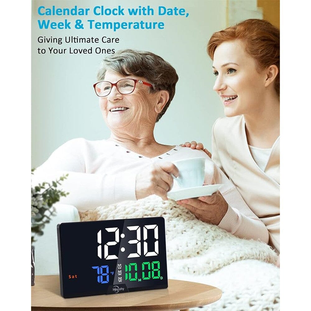 Digital Alarm Clock with Large Number LED Display, Calendar, Date, Temperature & Colored Digits Free Shipping High Quality