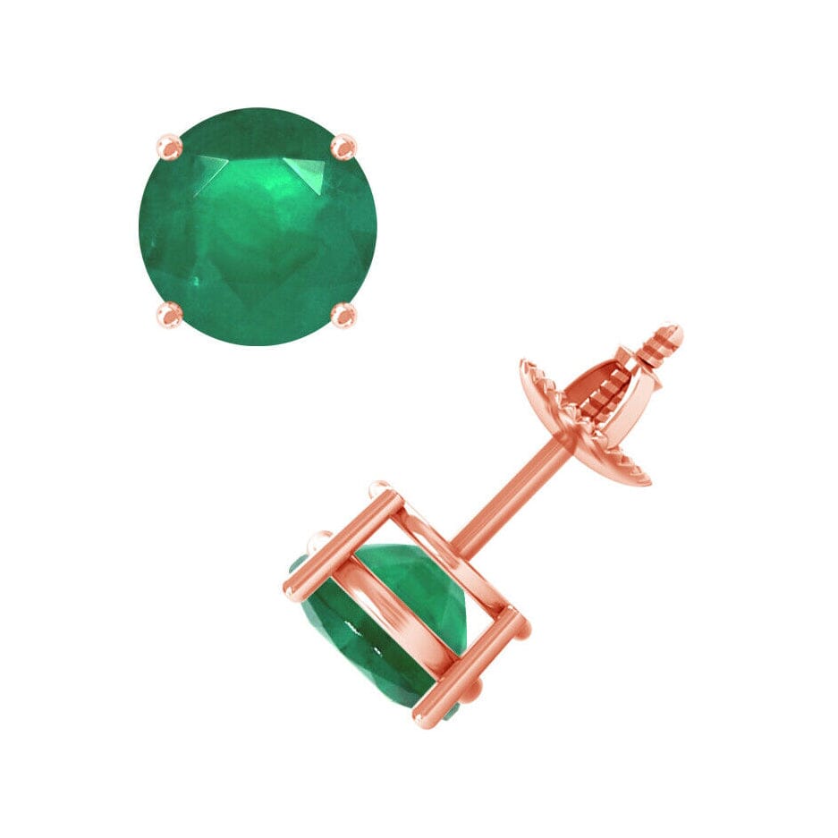 1 Ct TW Round Natural Earth-Mined Brilliant Emerald Stud Earrings 14K Rose Gold with Screw Backs Cheap Finishline