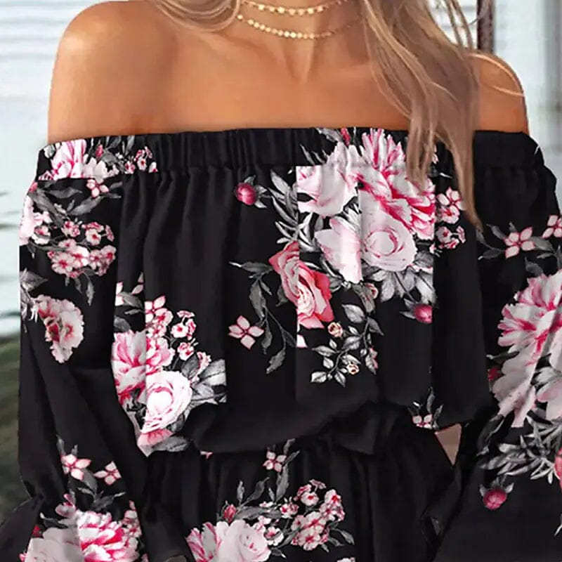 Women's 3/4 Length Sleeve Floral Ruffle Summer Spring Off Shoulder Dress Cheap Brand New Unisex