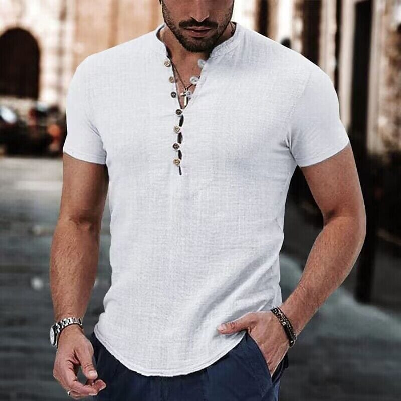 Men's Popover Shirt Short Sleeve Plain V Neck Pictures Online