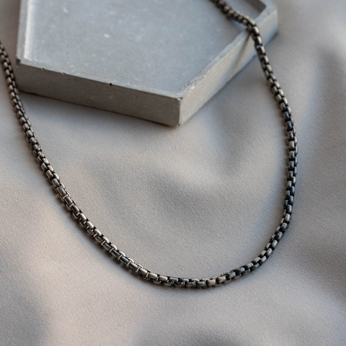 925 Sterling Silver Oxidized 3mm Italian Round Box Chain Necklace Italian Made Inexpensive