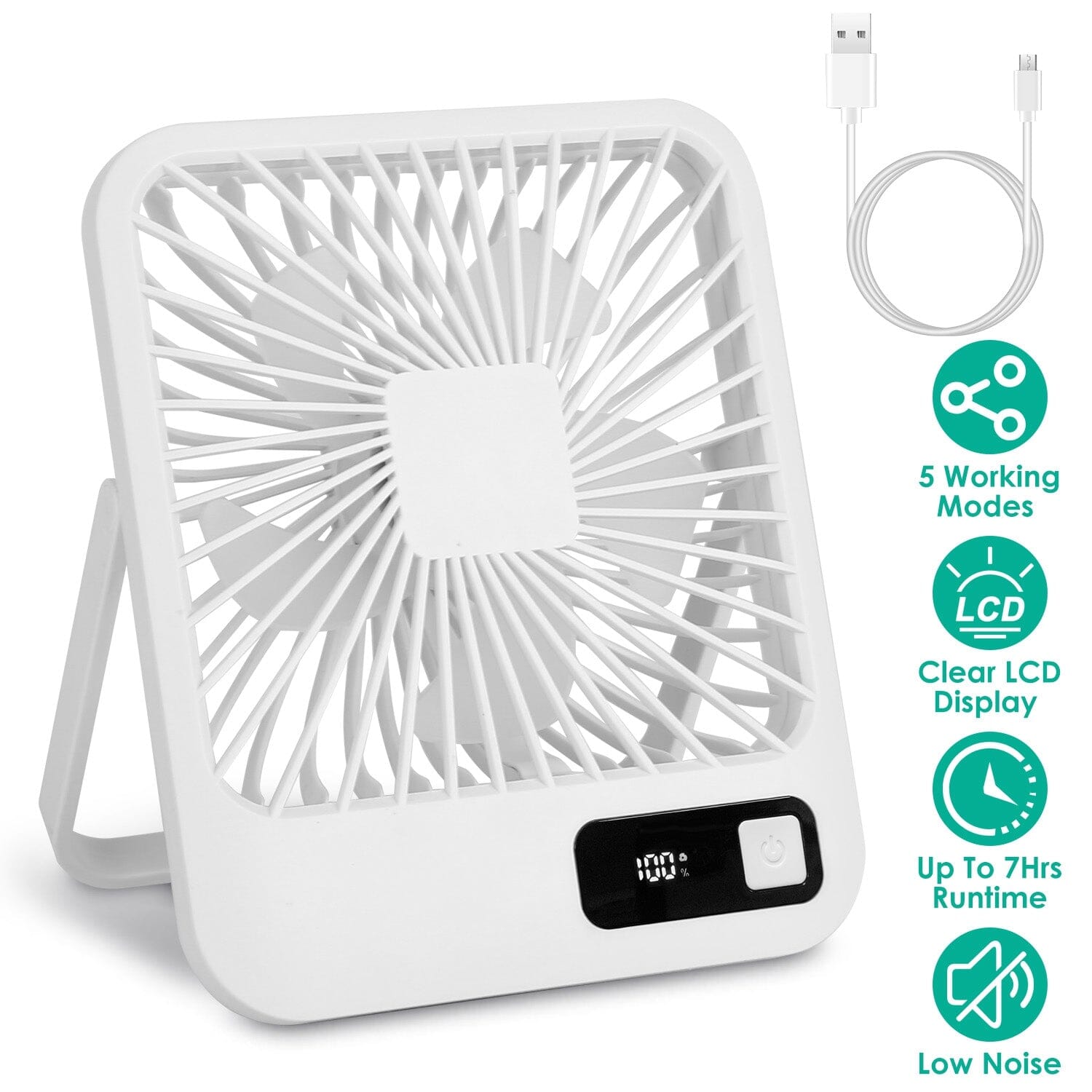 Mini Desktop Cooling Fan Rechargeable Battery Powered with LCD Display Outlet 100% Authentic