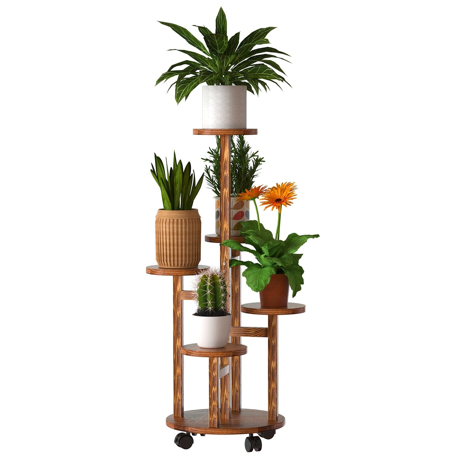 5-Tier Plant Stand with 4 Detachable Wheels Wooden Plant Pot Rolling Shelf Free Shipping Largest Supplier