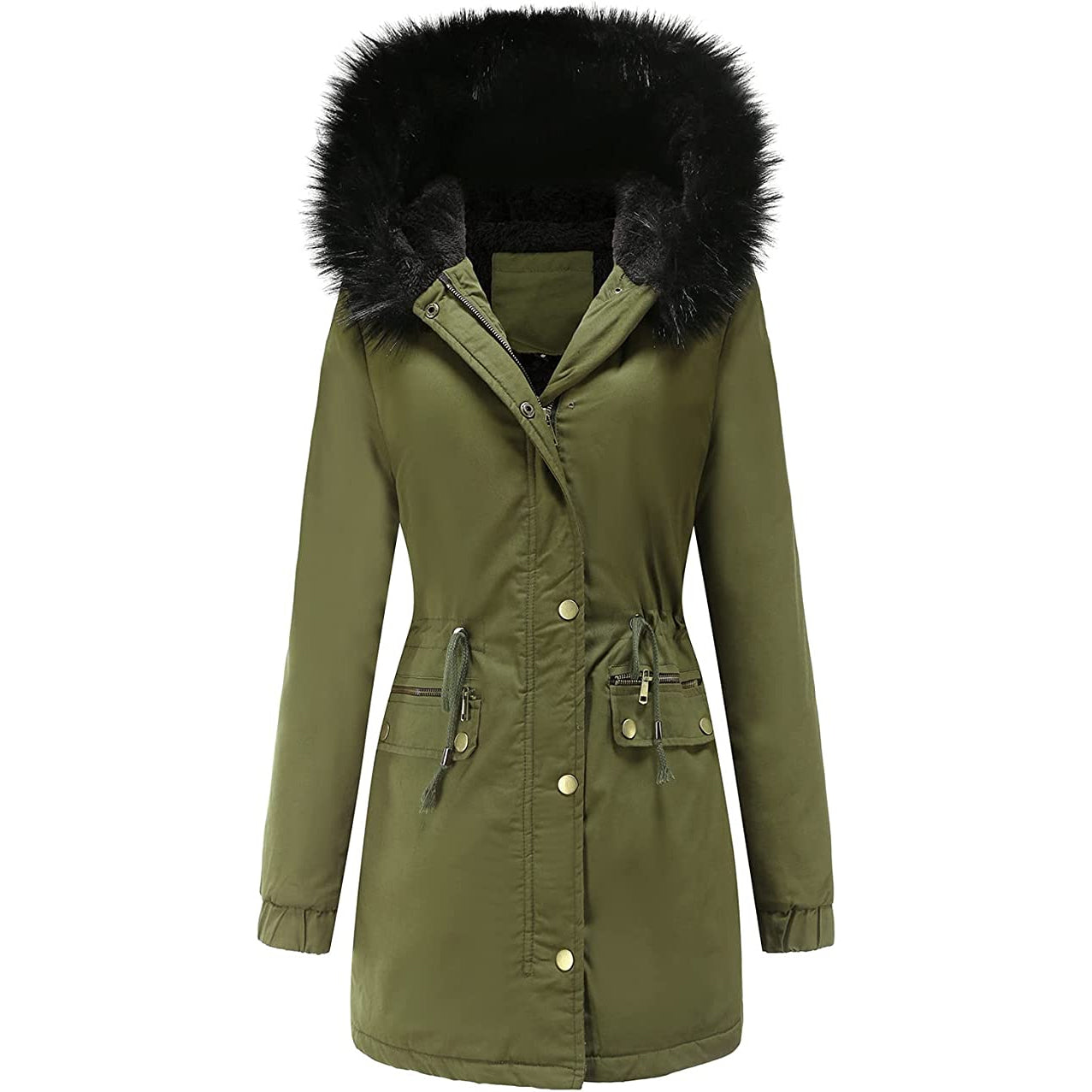 Women's Winter Coat Warm Thick Black Fleece Lined Wide Furry Hood Parka Browse Cheap Pice