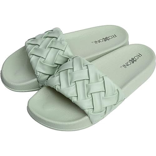 Roxoni Faux Leather Slides, Trendy Slides for Women Buy Cheap Authentic