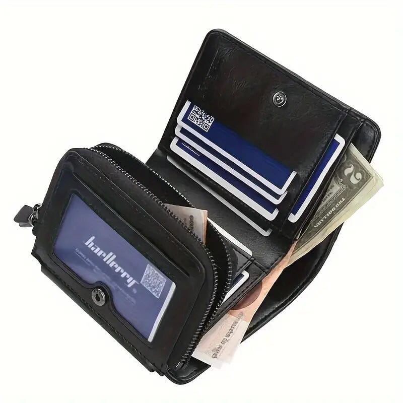 Men's Short Multi-Card Slots Tri-Fold Zipper Coin Pocket Wallet Low Pice For Sale