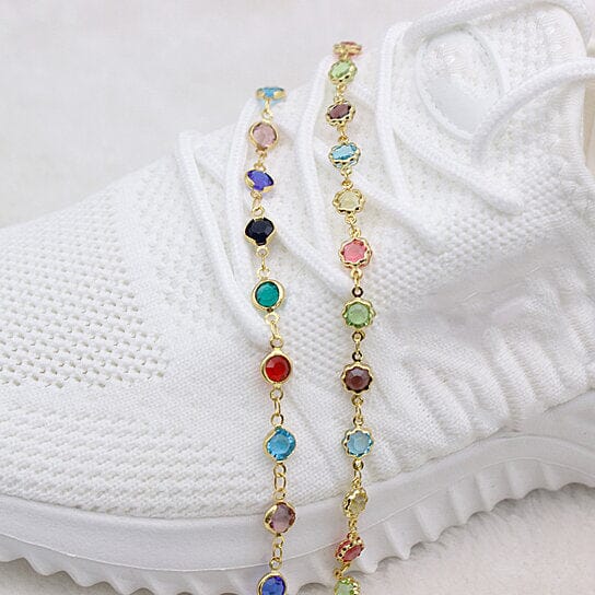 18k Gold Filled High Polish Finish Multi Color Flower Crystal Ankle Bracelet Quality From China Wholesale