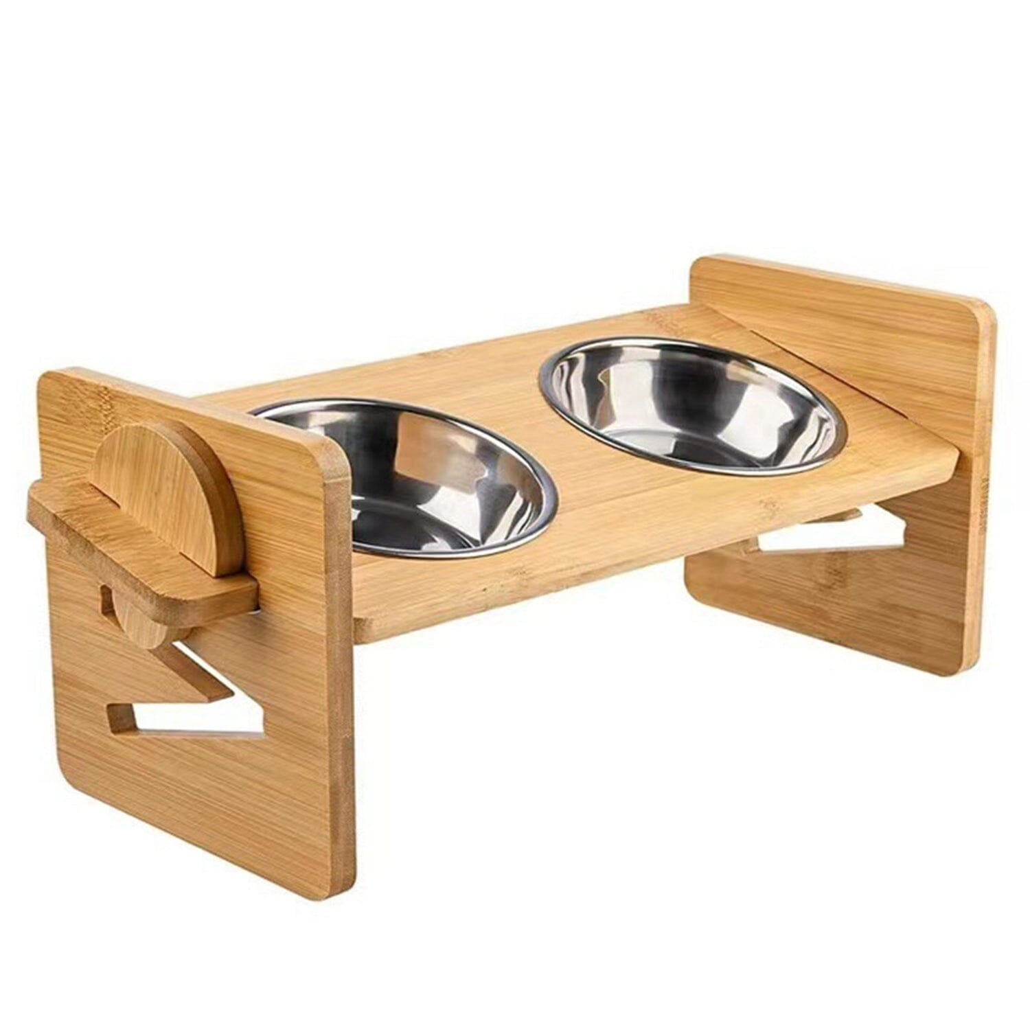 5°Tilt Bamboo Double Elevated Dog Bowls with 4 Adjustable Heights With Paypal Sale Online