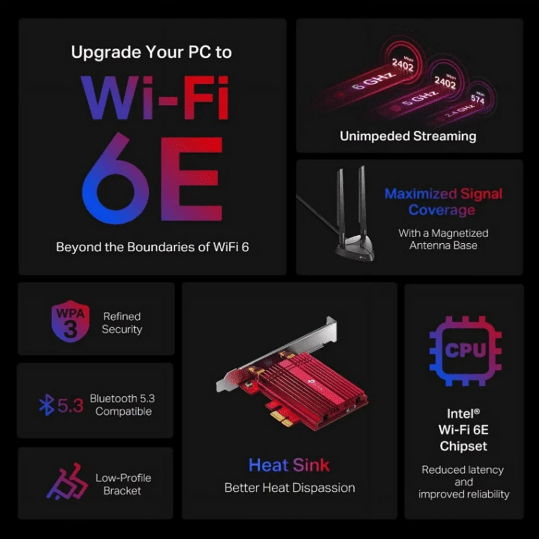 TP-Link WiFi 6E AX5400 PCIe WiFi Card (Archer TXE75E), Tri Band Wireless Adapter with Bluetooth 5.3, WPA3, MU-MIMO, OFDMA, Heat Sink, Low-Profile Bracket, Supports Windows 11, 10 (64bit) Huge Surprise Cheap Online