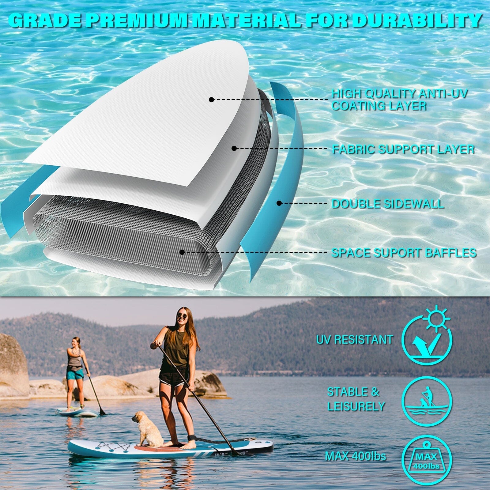 Inflatable Paddle Board Stand up Adults with Adjustable Paddle and Removable Fin Orange Clearance Online