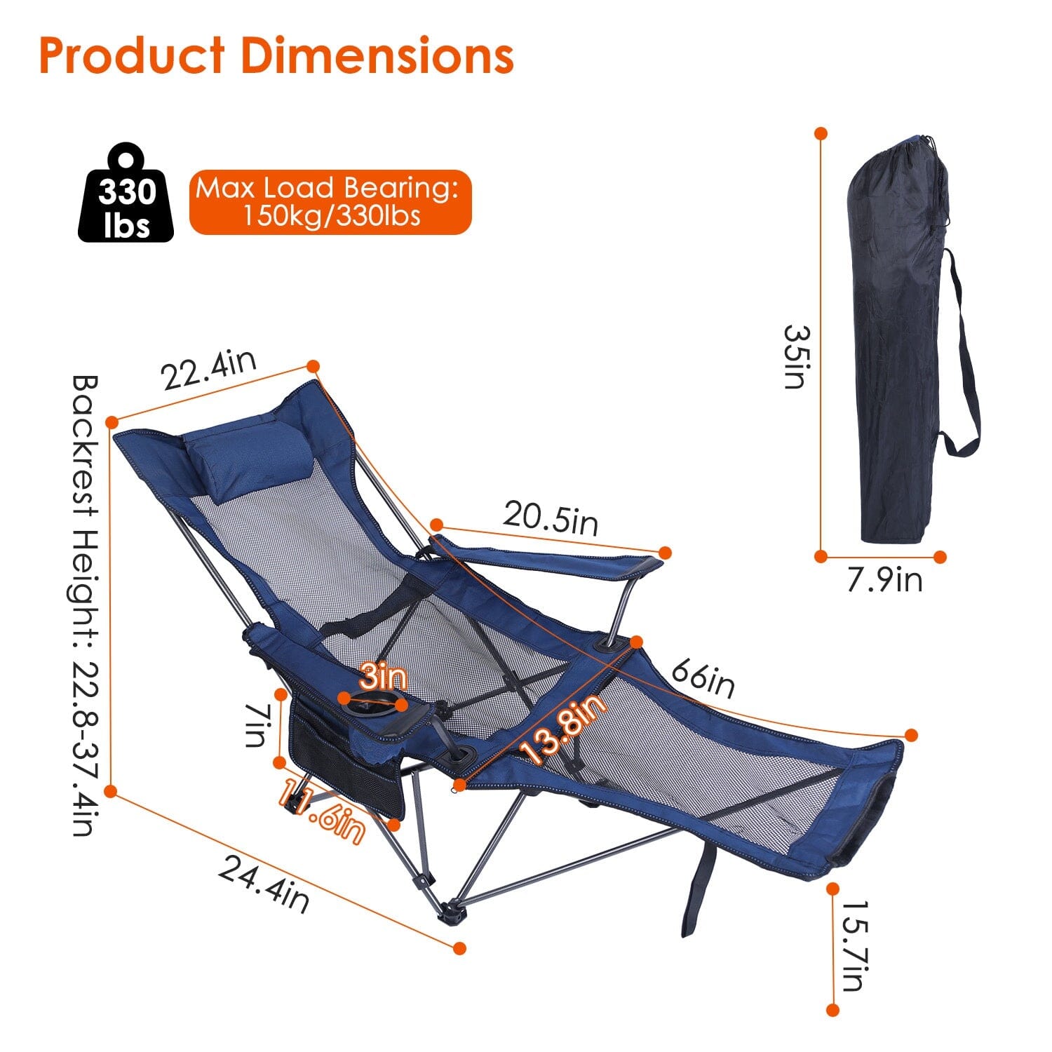 Foldable Camping Chair Heavy Duty Steel Lawn Chair with Reclining Backrest Angle Enjoy Online