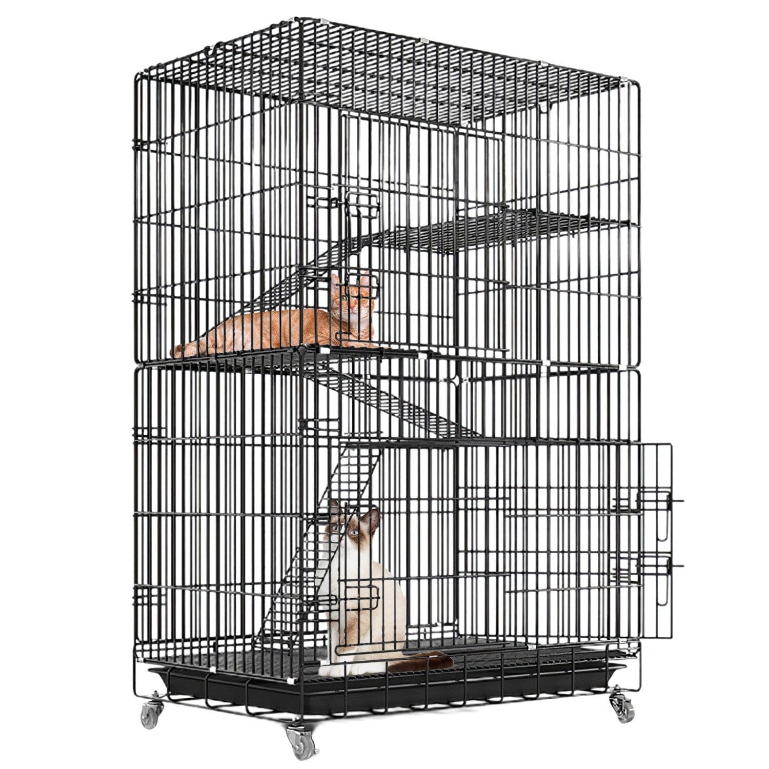 4-Tier Cat Cage with 360° Lockable Wheels, 3 Doors, 3 Ladders and 1 Hammock Fashionable Cheap Online