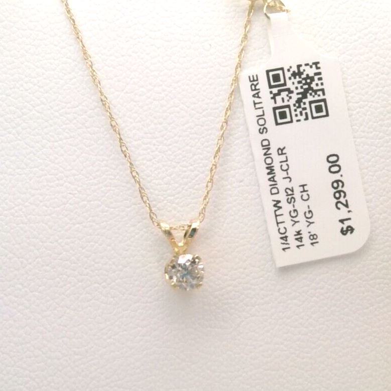 1/4CTTW $4000 Genuine Diamond Solitaire Pendant Necklace 14K Yellow Gold Solid 18 Really Cheap Shoes Online