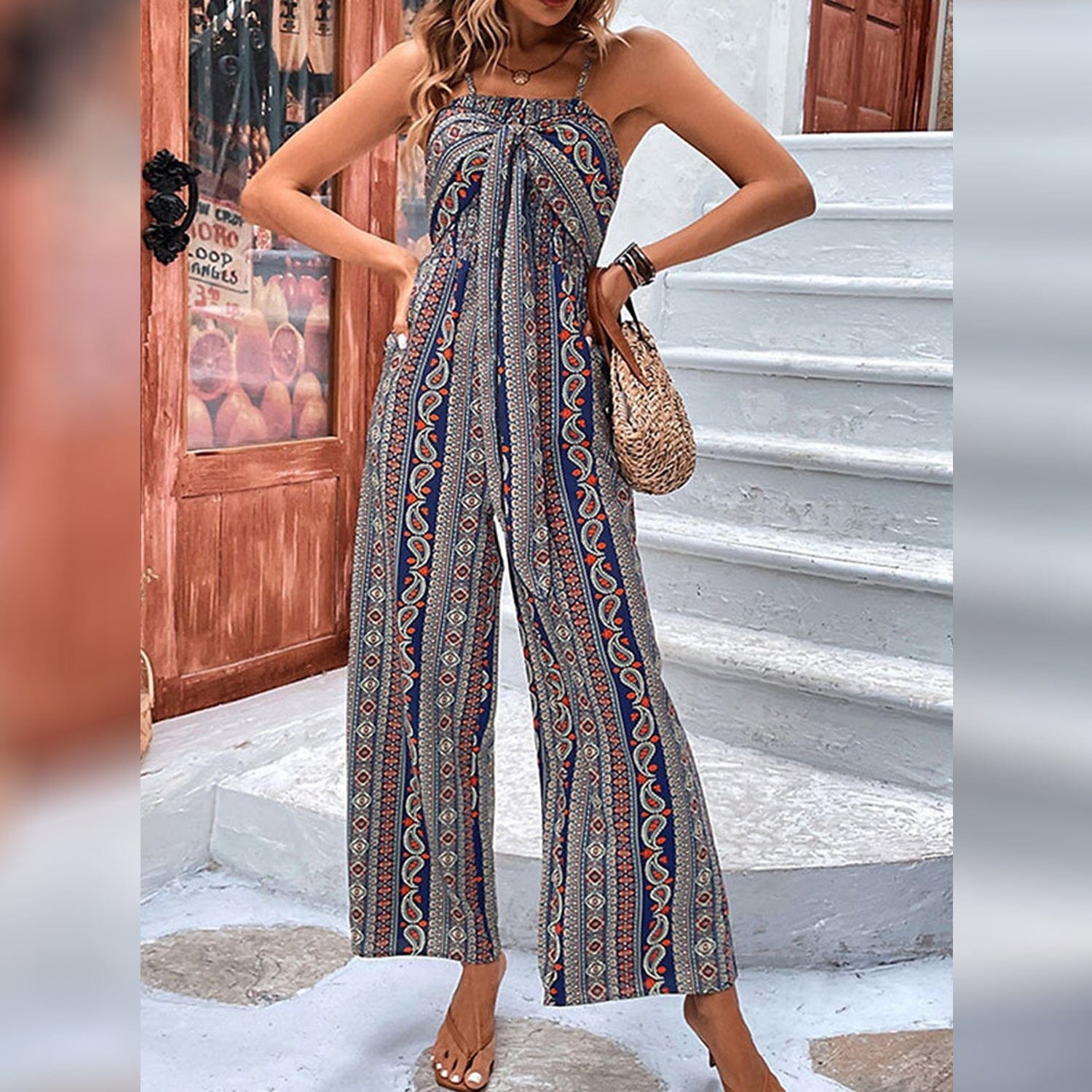 Women's Jumpsuit Pocket Print Geometric Square Low Cost For Sale