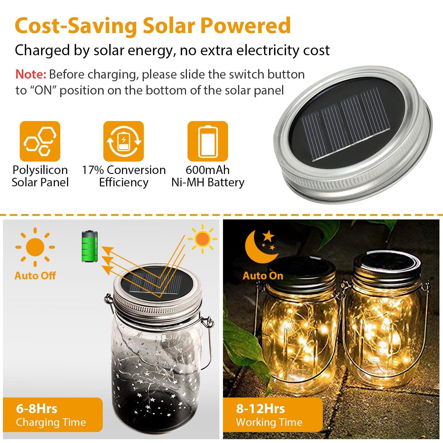 6-Pieces: Solar Powered Mason Jar Lid Lights 20 LEDs Visit Online