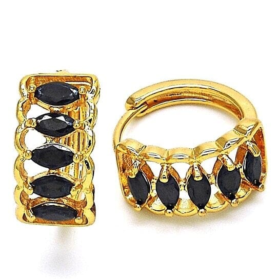 Black Halo 5 Row Huggie Oval Stones Lab Created Earrings in Yellow Gold Free Shipping Official