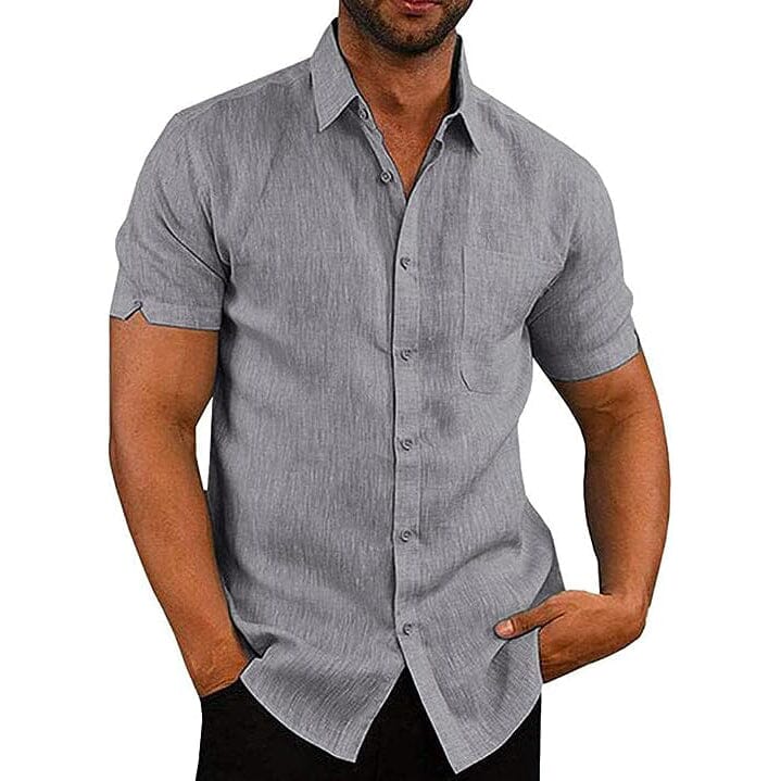 Mens Button Down Short Sleeve Linen Shirts Cheapest Pice