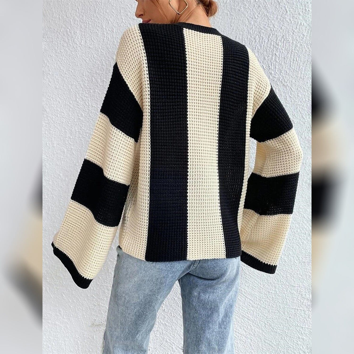 Women's Pullover Ribbed Knit Patchwork Striped Sweater Sale Low Cost