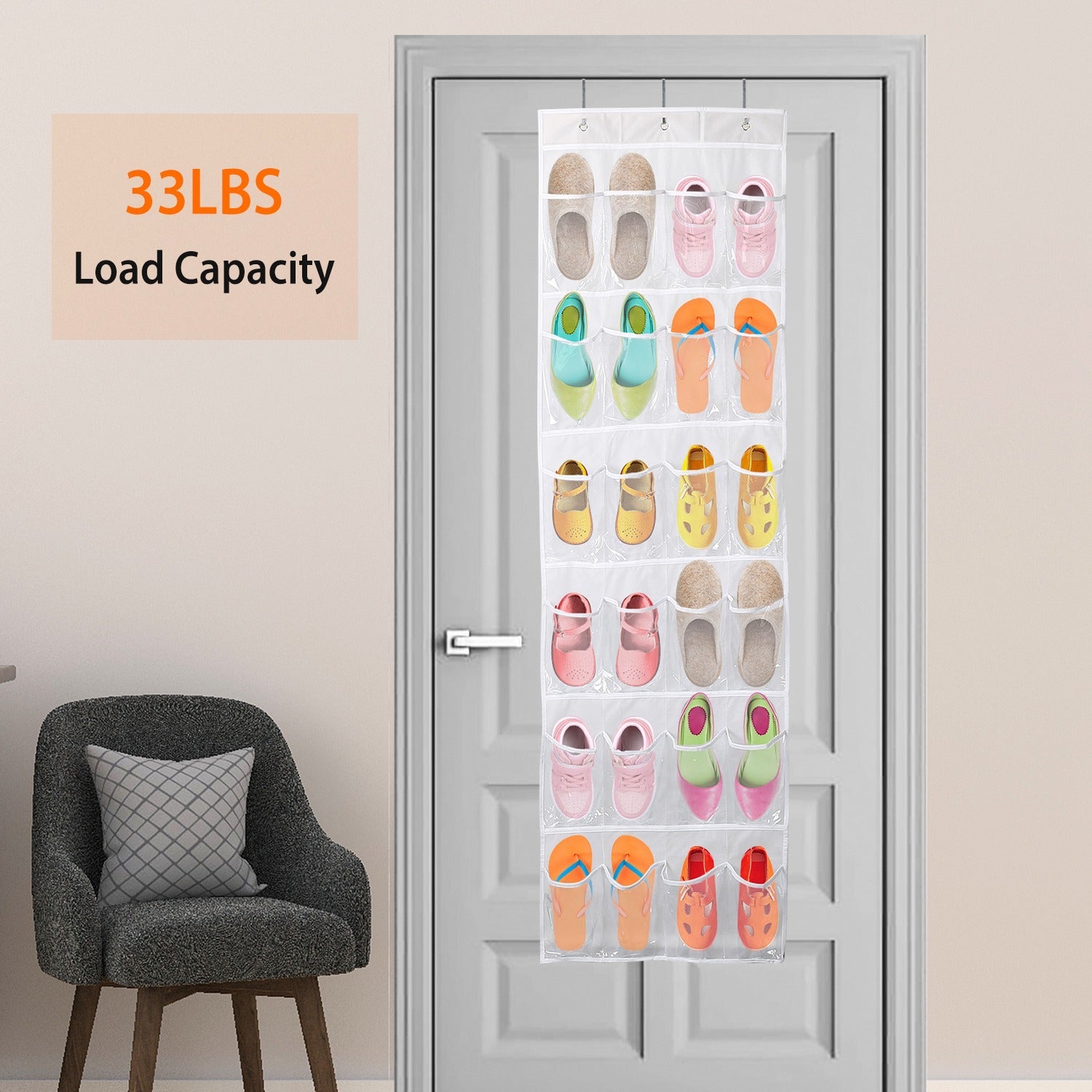 24-Pocket: Over the Door Shoes Rack Crystal Clear Organizer Top Quality Sale Online